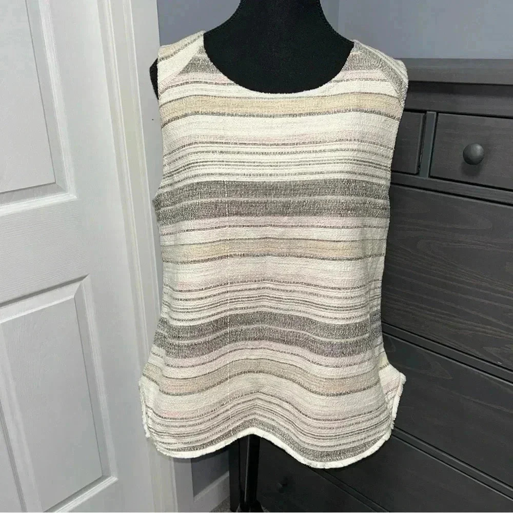 W5 Cream and Gray Striped Sleeveless Top